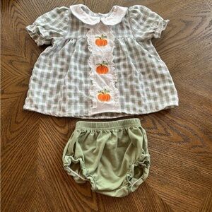 Rylee Faith Green Plaid Outfit with Pumpkin Embroidery